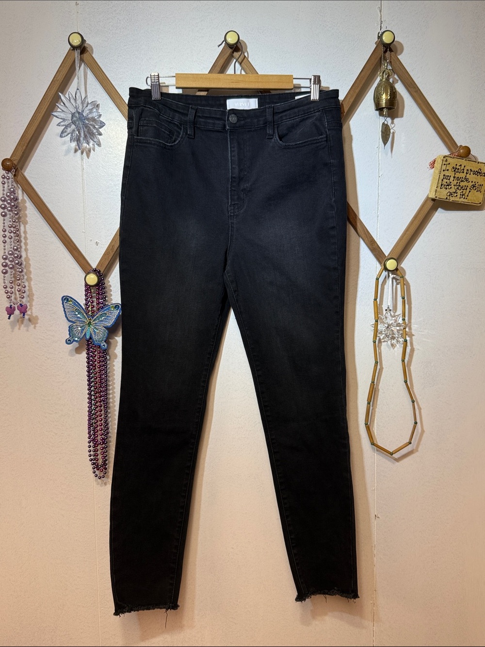 Black High-Rise Skinny Jeans with Raw Hem